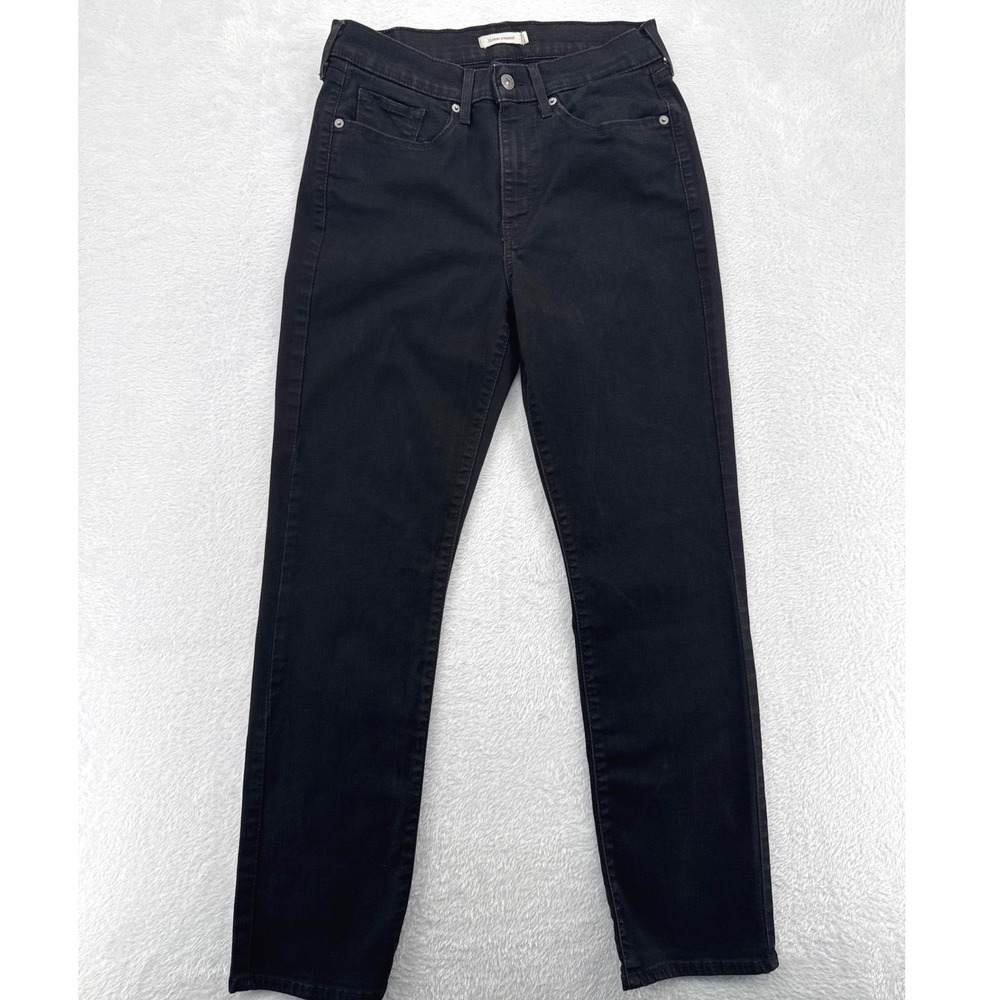 Levi's Classic Straight Jeans 10 Black‎ Denim Stretch Pants Blank Trademark Tag